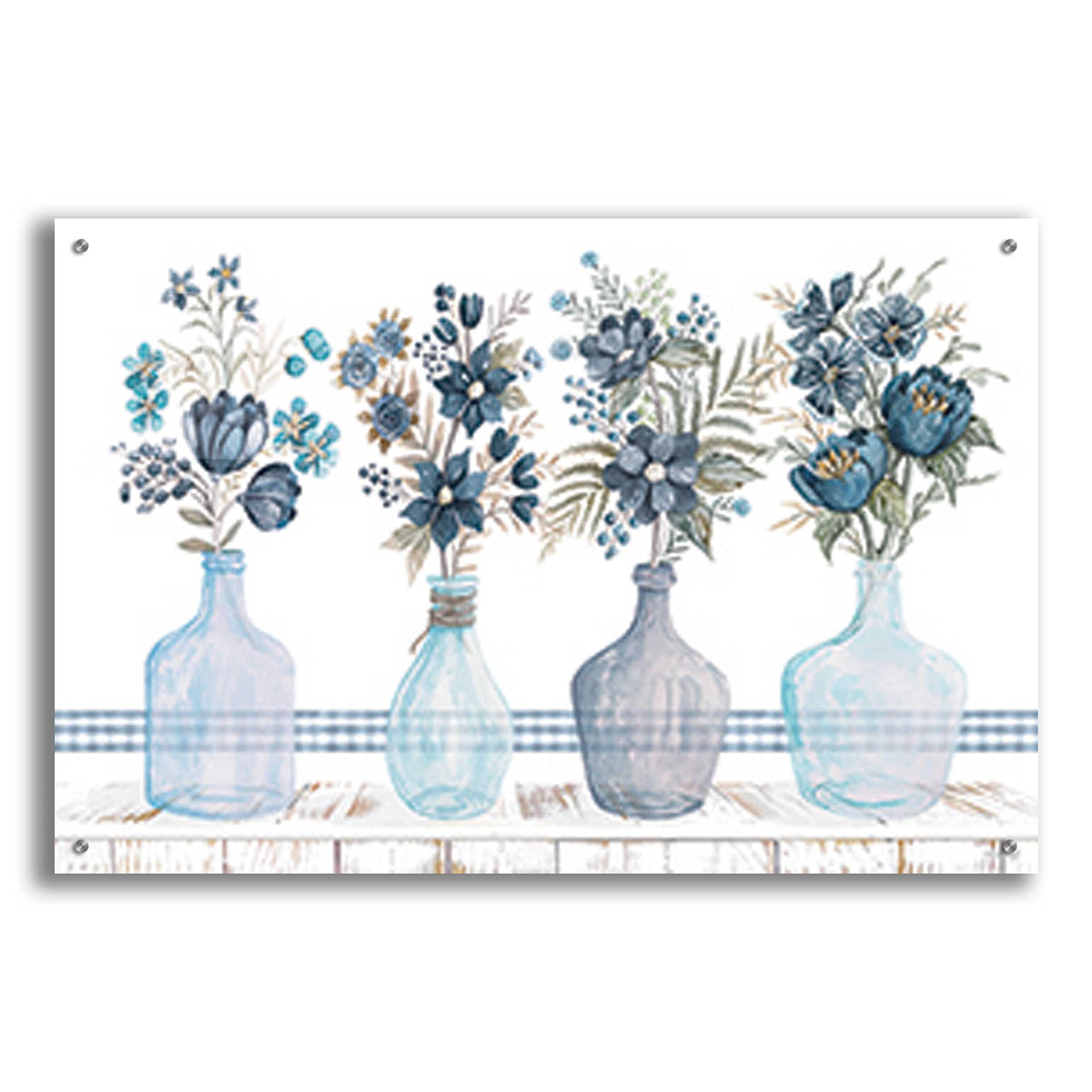 Feeling Blue Florals Acrylic Glass Wall Art by Cindy Jacobs - 36x24 Inches Modern Abstract Painting for Living Room, Bedroom & Office Decor