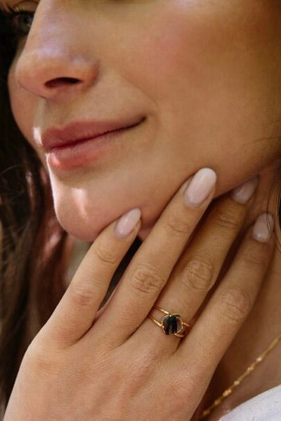 18k Gold Plated Herkimer Quartz Ring for Women - Calming Crystal Jewelry for Stress Relief, Meditation & Spiritual Healing