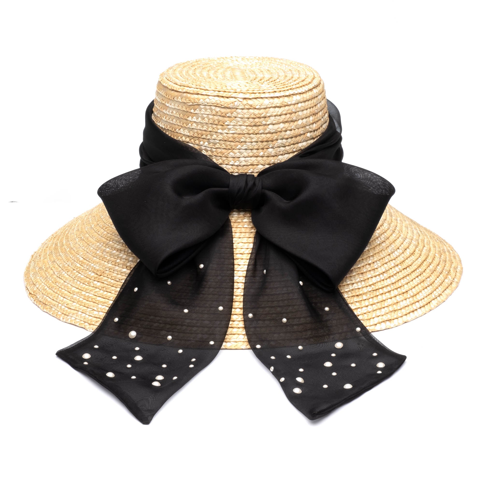 Mirabel Organza Wide Brim Sun Hat for Women - UV Protection Summer Beach Hat with Adjustable Ribbon - Perfect for Outdoor, Travel, and Vacation