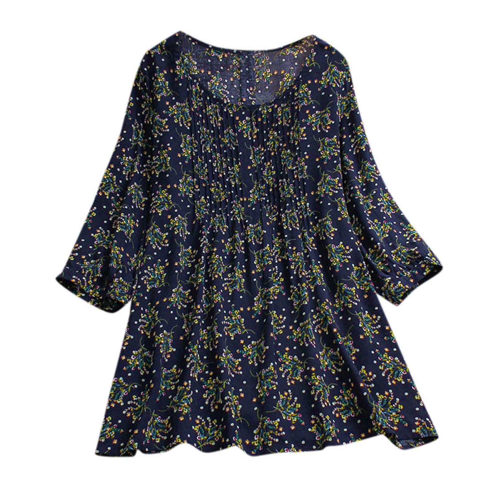 Women's Casual Linen Button-Down Blouse - Loose Fit Long Sleeve Plus Size Printed Tunic Shirt for Work, Office & Everyday Wear | Breathable Comfort Top for Spring/Summer Outfits