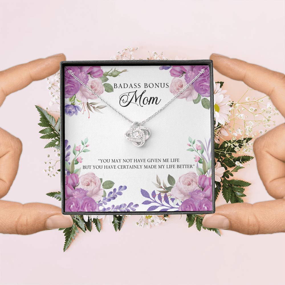 Badass Step Mom Necklace Gift - Love Knot Pendant with Message Card & Gift Box - Thoughtful Jewelry for Stepmothers - Perfect for Mother's Day, Birthday & Special Occasions