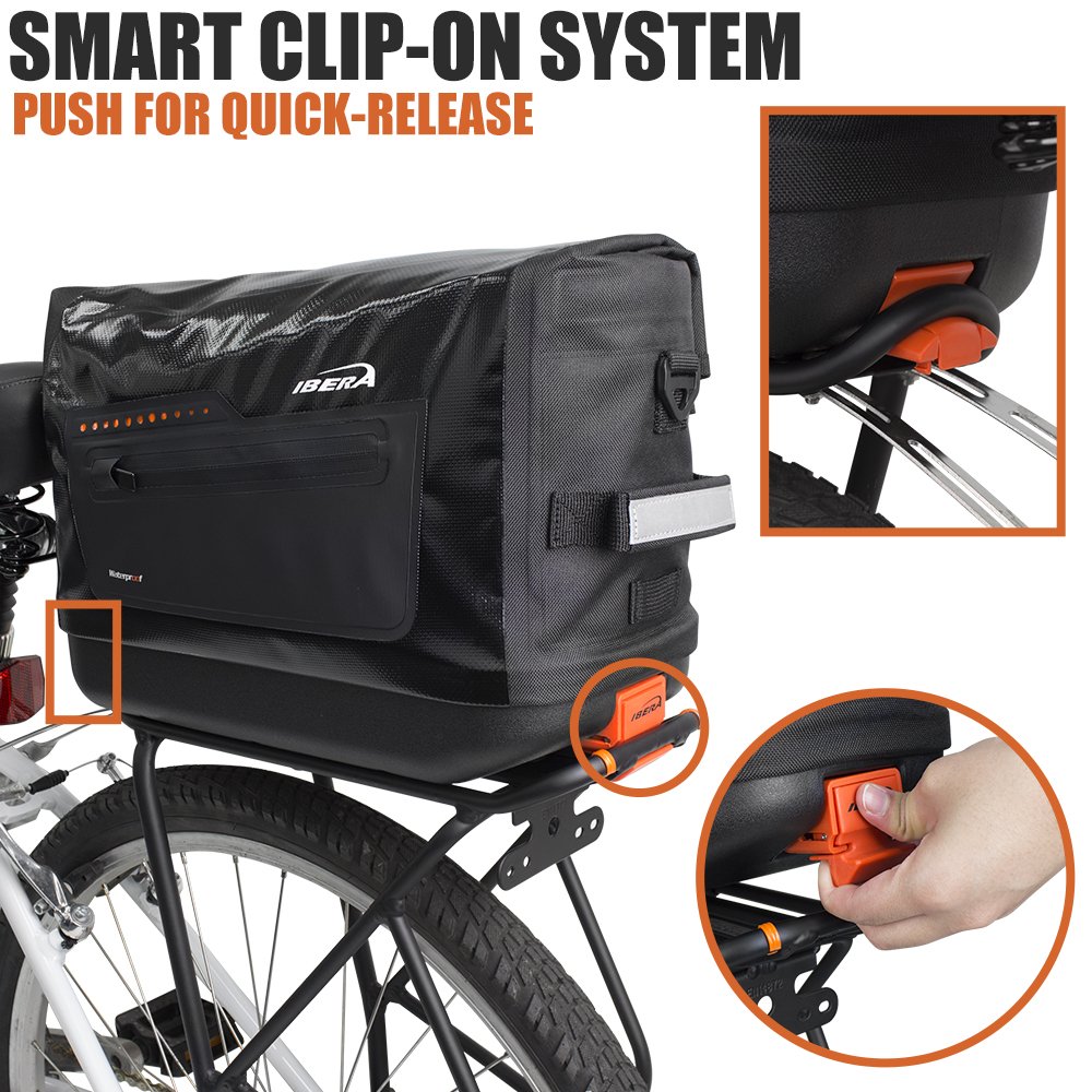 **Ibera Bike Trunk Bag - Waterproof Quick-Release Bicycle Commuter Bag with PakRak Clip-On | Perfect for Cycling, Commuting & Outdoor Adventures**