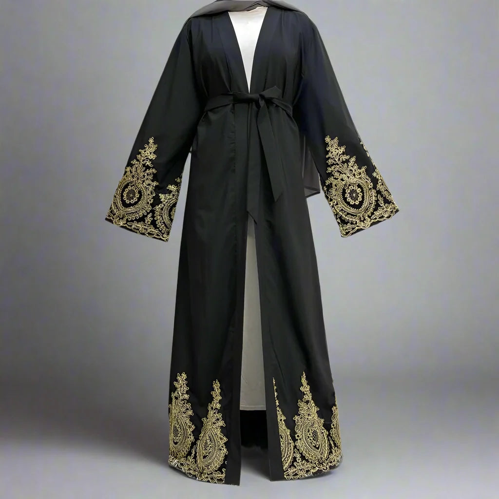 Elegant Muslim Women's Dubai Cardigan Open Abaya Dress - Modest Islamic Fashion for Prayer, Home & Special Occasions