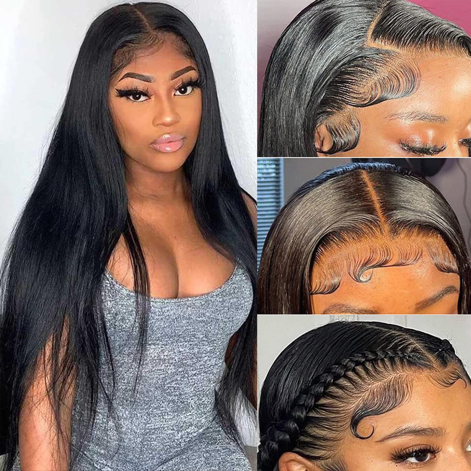 13x4 Straight Lace Front Wigs Human Hair - HD Lace Frontal Wigs with Pre-Plucked Hairline & Baby Hair - 150% Density 30 Inch Straight Human Hair Wigs for Black Women - Perfect for Daily Wear, Special Occasions & Protective Styling