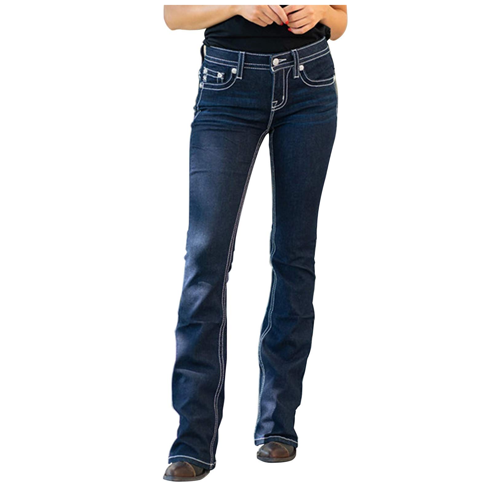 Stylish Slim High Waist Stretch Jeans for Women with Embroidered Design & Black Leather Belt - Perfect for Casual Outfits, Office Wear, and Night Out