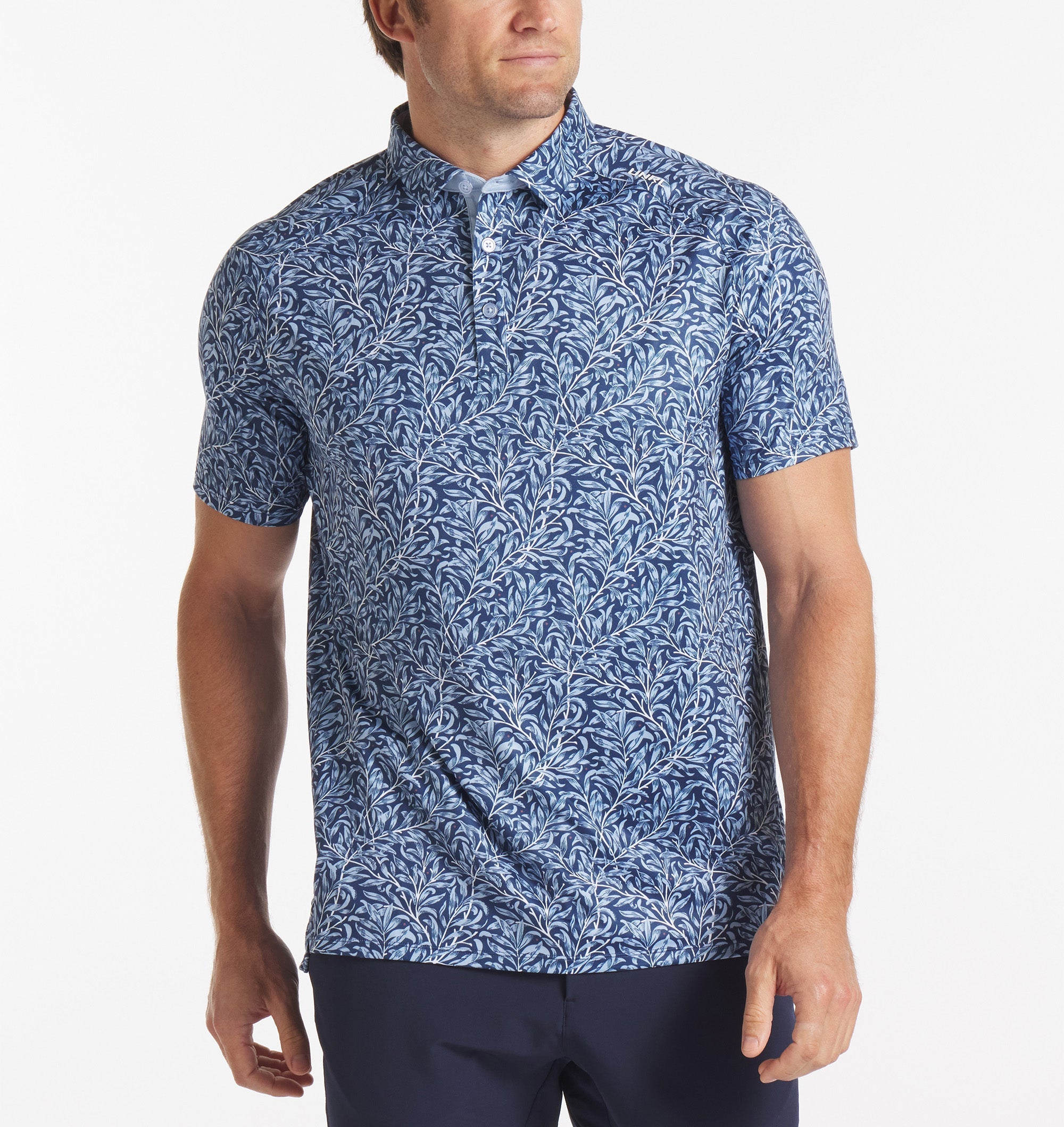 UNRL Men's Botanical Print Polo Shirt - Breathable Cotton Short Sleeve Casual Button Down Shirt for Golf, Summer & Outdoor Activities
