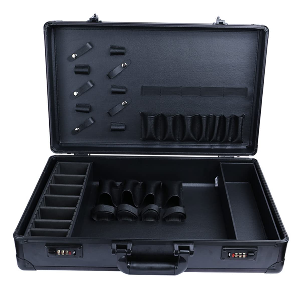 Professional Barber Tool Carrying Case - Waterproof Hairdresser Cosmetic Organizer with ABS Handle for Scissors, Clippers & Makeup | Perfect for Salon, Travel & Home Use (Black)