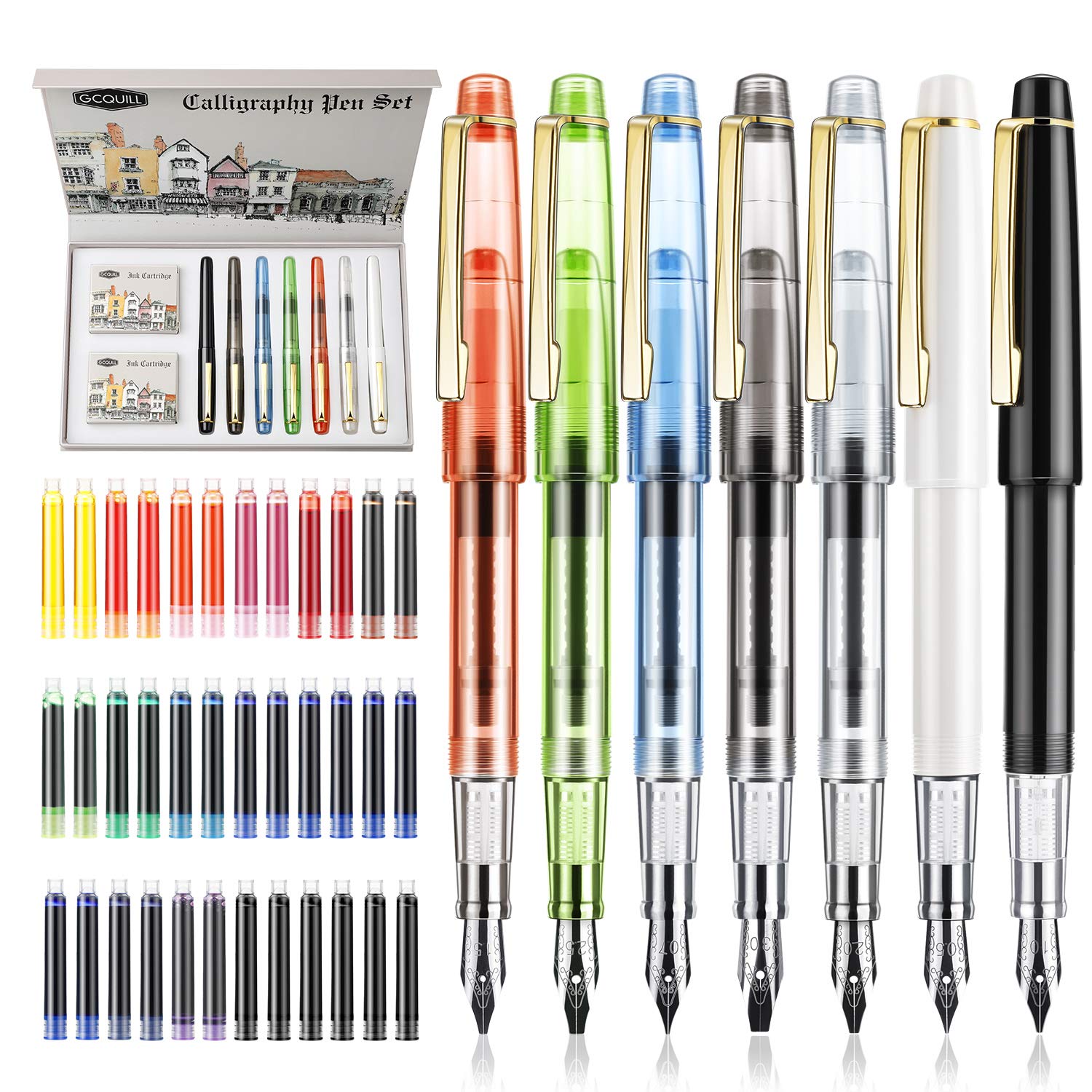 Premium Calligraphy Pen Set with 7 Nib Sizes & 36 Ink Cartridges - Complete Fountain Pen Kit for Beginners | Perfect for Wedding Invitations, Hand Lettering, Art Journals & DIY Projects (Model F736)