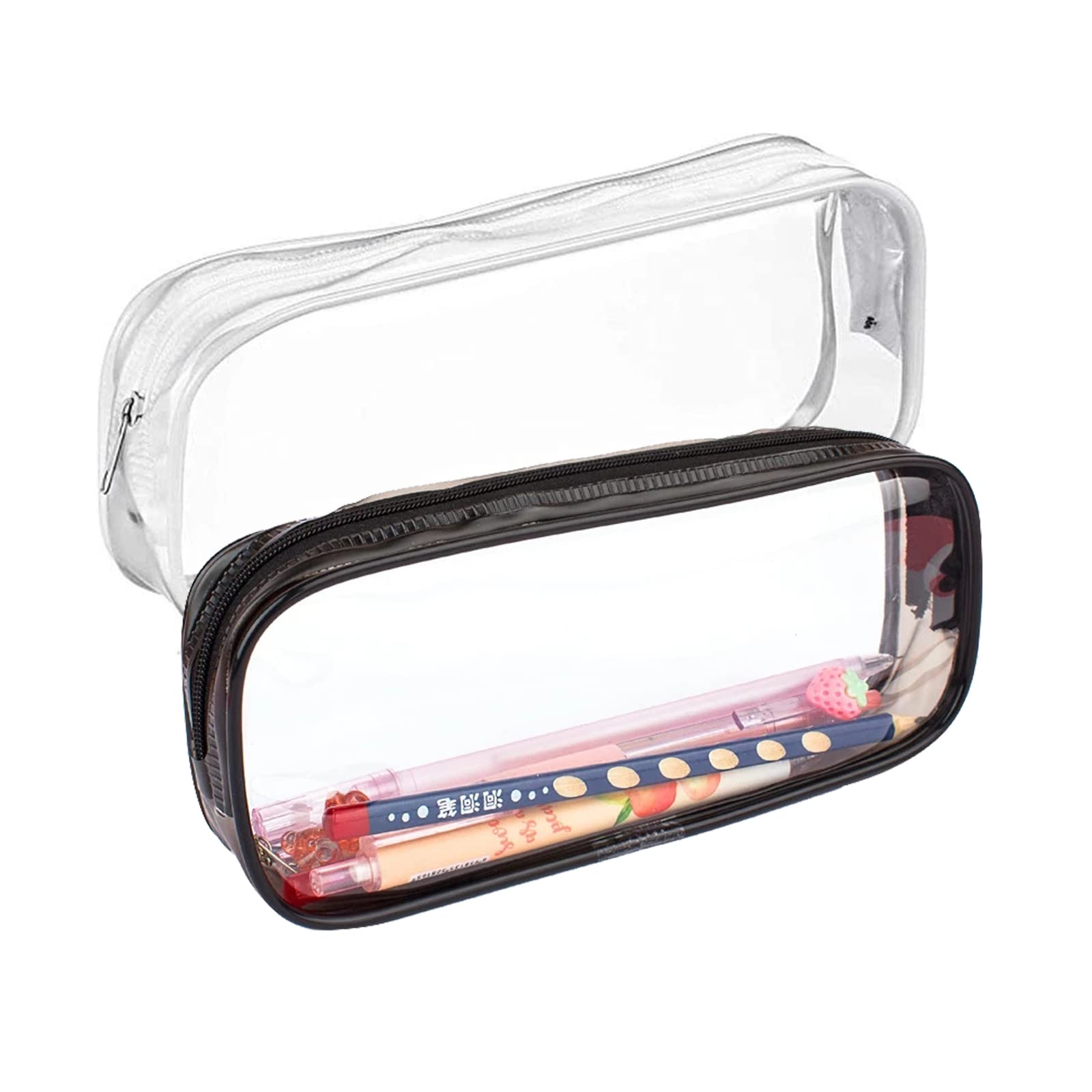 JMOCD 2-Pack Clear PVC Zipper Pencil Case - Transparent School & Office Organizer for Pens, Pencils, Makeup, Toiletries & Brushes - Durable Pencil Pouch with Secure Zipper for Students, Artists & Professionals | Perfect for Backpacks, Desks & Travel