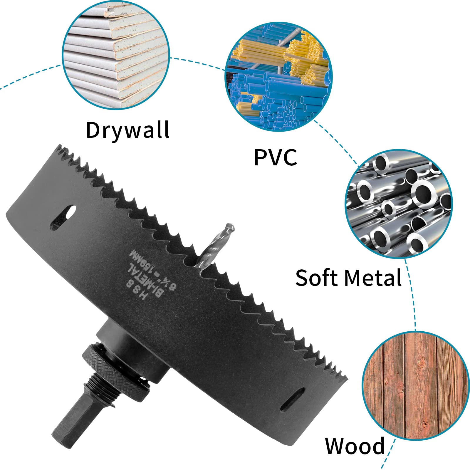 6.25 Inch Hole Saw - Heavy Duty HSS Bi-Metal Cutter for Wood, Metal & Plastic - DIY & Construction Use