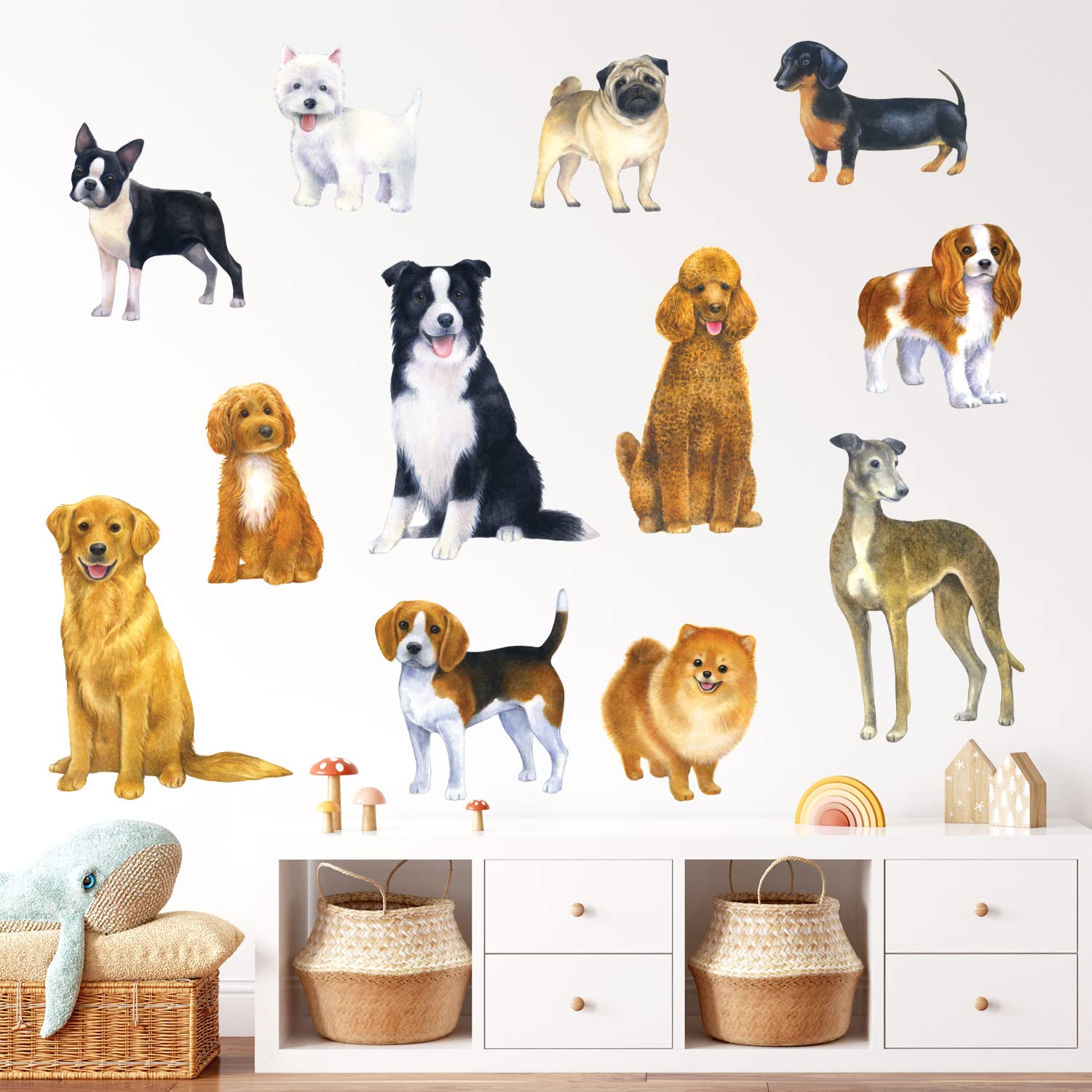 DECOWALL DS8-8045 Realistic 3D Dog Wall Stickers - Removable Peel & Stick Pet Animal Decals for Nursery, Kids Room Decor - Cute Puppy Prints Vinyl Poster (Perfect for Baby Boy/Girl Bedroom, Paw Patrol Theme, Pet Lover Home Decor)