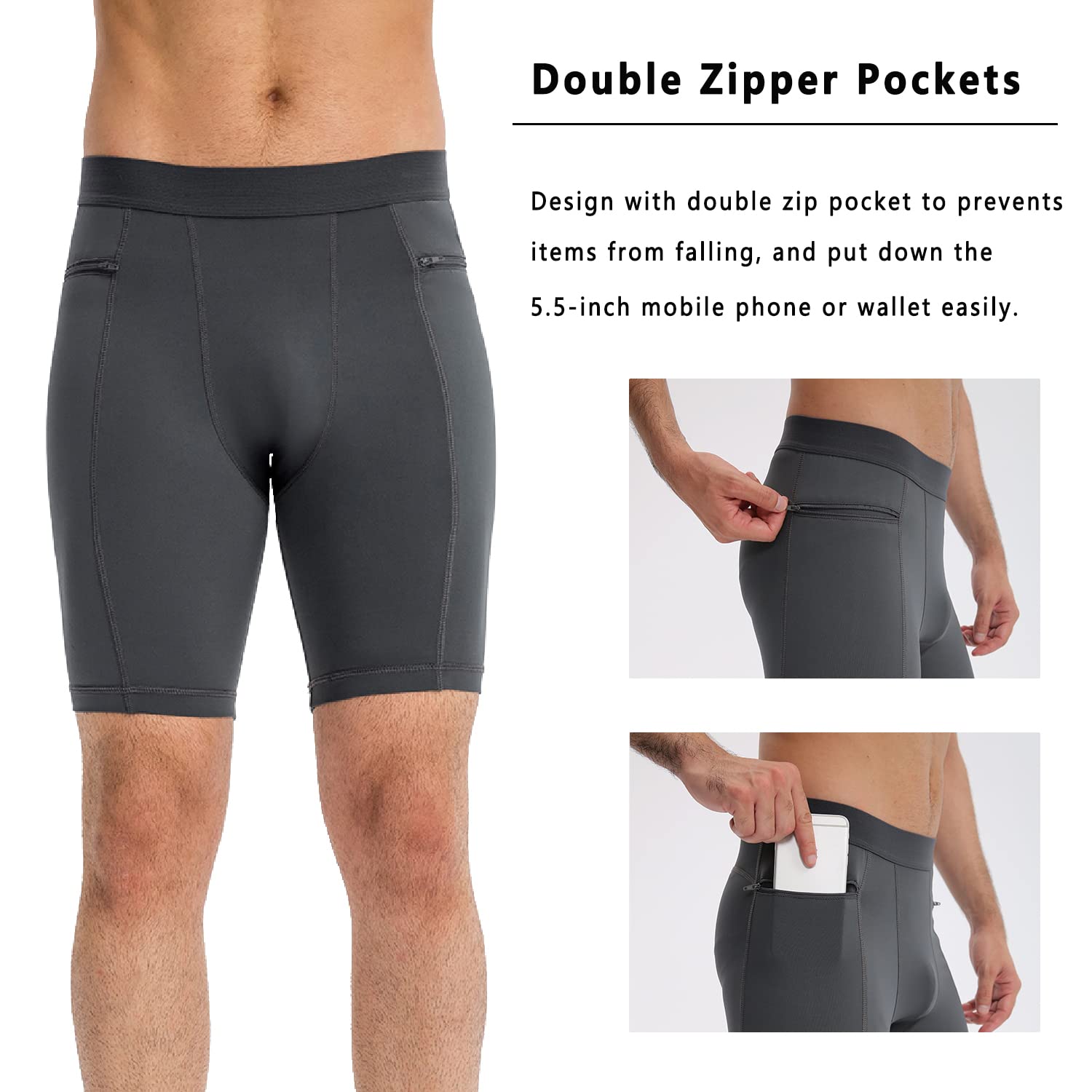 Men's Compression Shorts with Pockets - Breathable Running & Workout Athletic Underwear for Gym, Cycling & Sports Activities