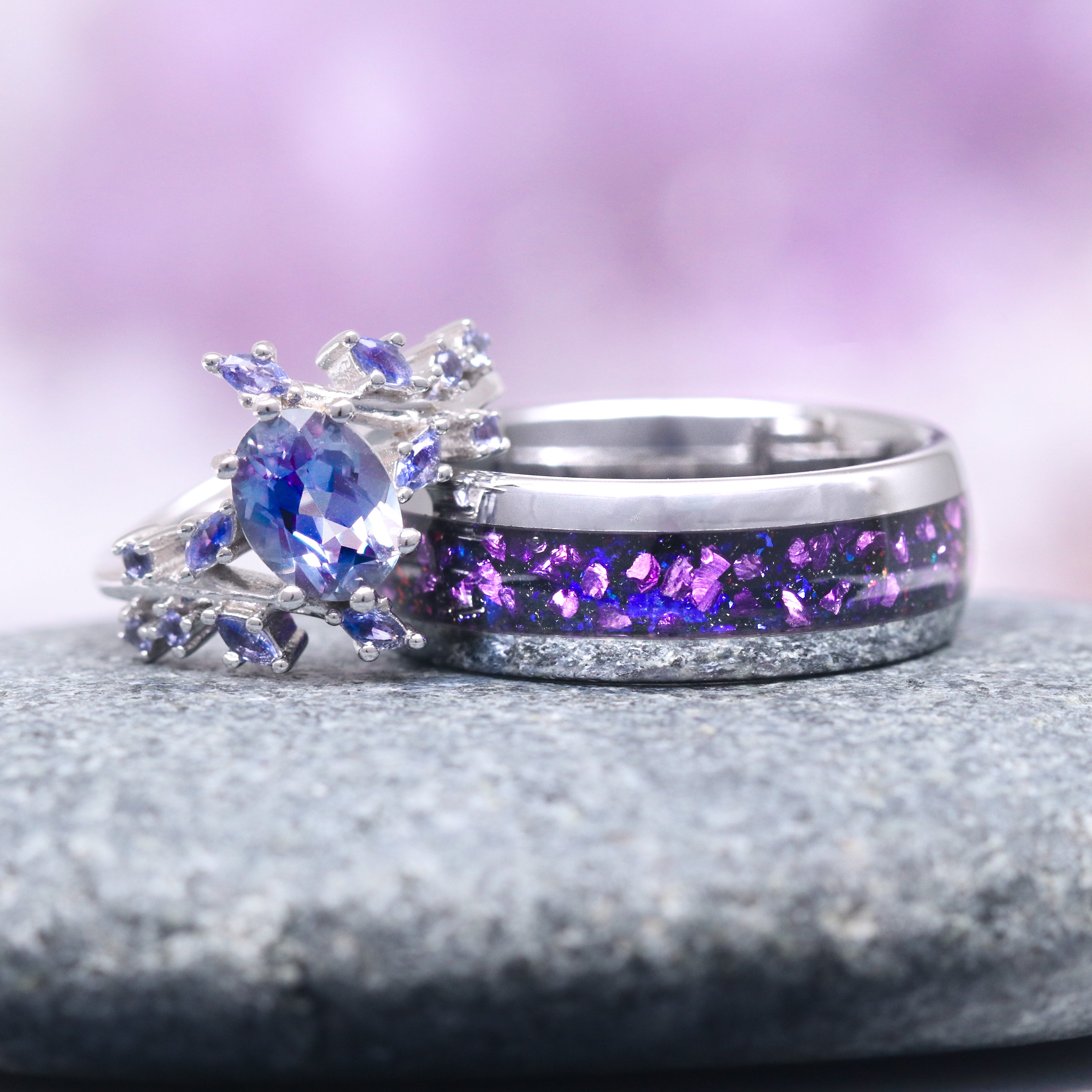 Alexandrite & Cornflower Sapphire Fairy Leaf Ring - Sterling Silver Jewelry for Women - Perfect for Weddings, Parties & Special Occasions