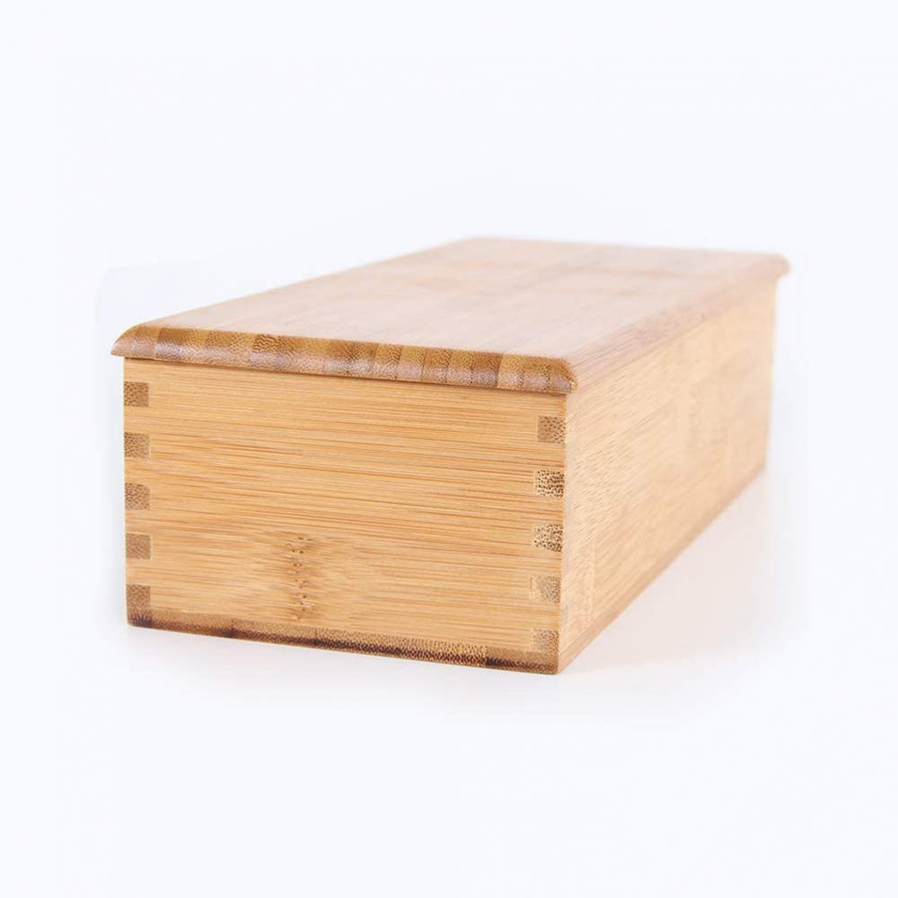 Premium Wooden Double Grid Storage Box - Bamboo Cutlery Organizer for Tableware, Chopsticks & Spoons with Lid - Perfect for Kitchen, Dining Room & Picnic Organization