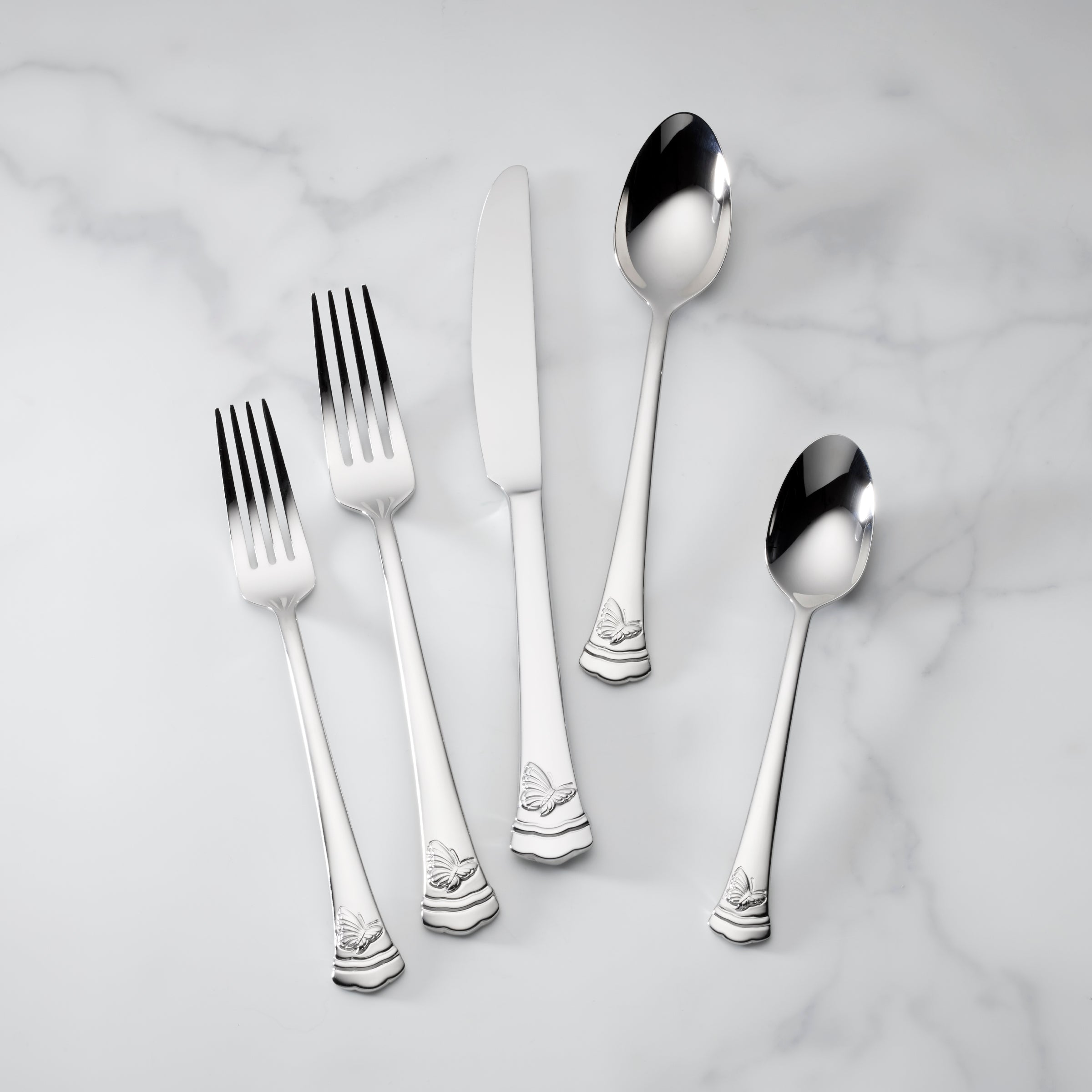 Butterfly Meadow II Mirror 65-Piece Flatware Set - Stainless Steel Silverware for Dining, Wedding & Home Decor - Elegant Tableware for Parties & Special Occasions