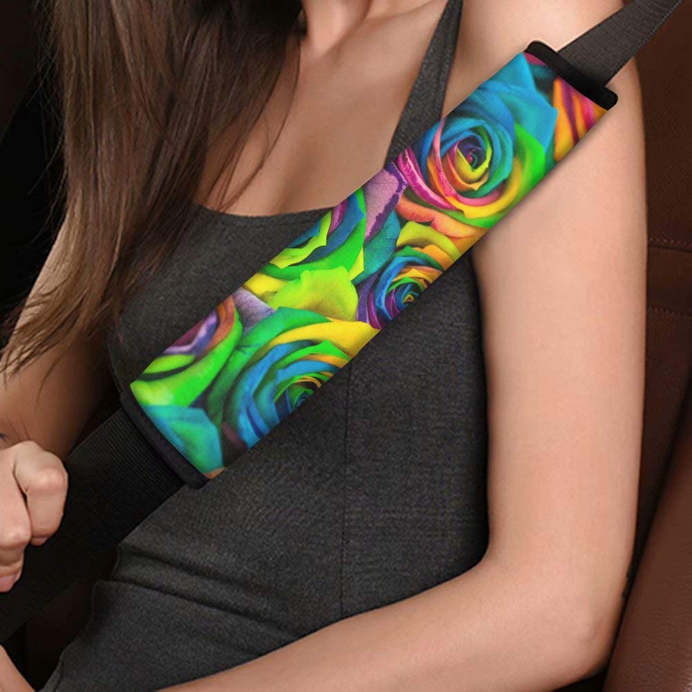 AFPANQZ 2-Pack Colorful Rose Car Seat Belt Covers - Universal Fit Shoulder Pads for Women Drivers, Soft Seatbelt Cushion Protectors - Perfect for Long Drives & Daily Commutes