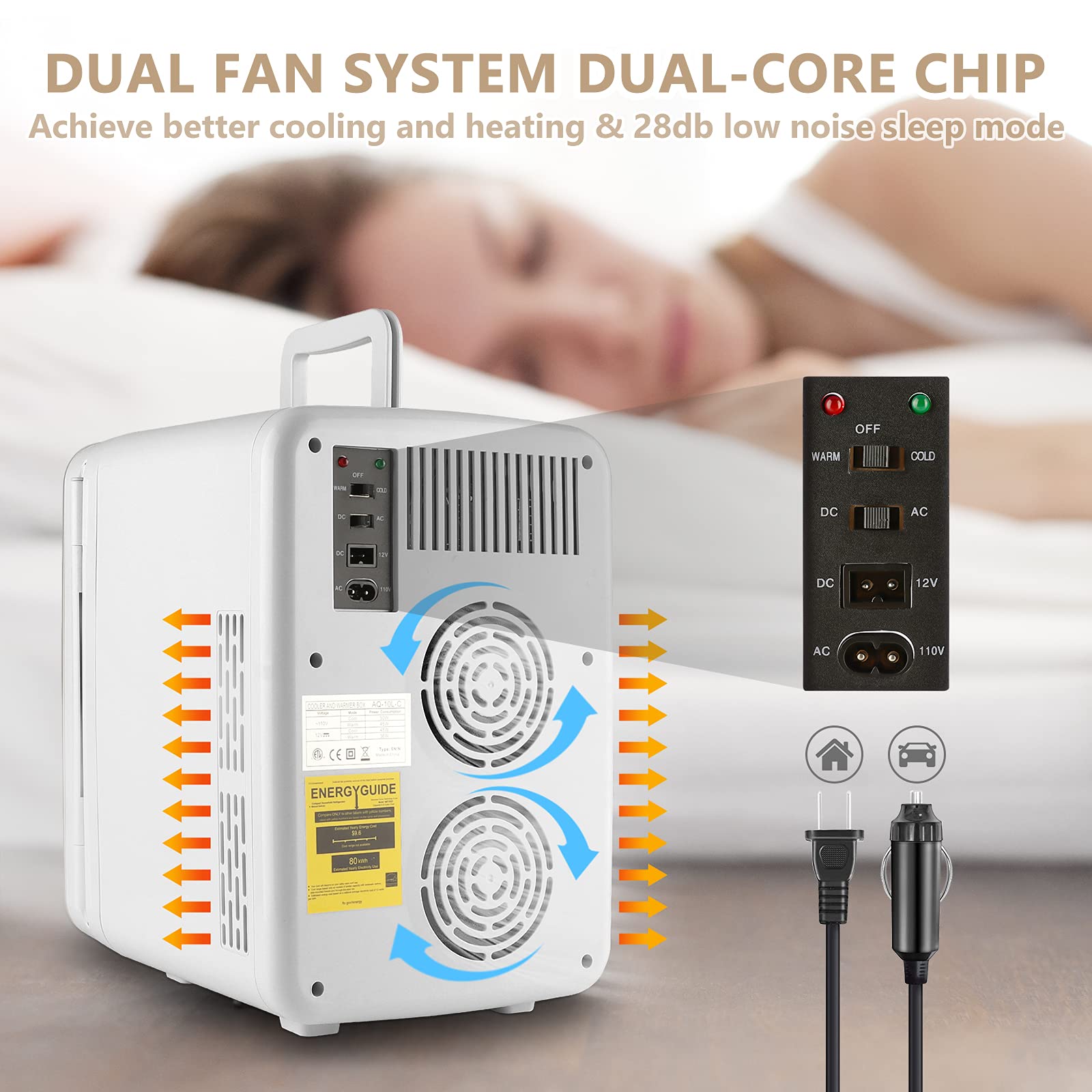 10L/12 Can Mini Fridge for Bedroom - Portable Skincare Refrigerator with Rapid Cooling for Cosmetics, Breast Milk, Food & Drinks - AC/DC Power for Home, Office, Dorm & Car Use - Perfect for Skincare Storage & Small Beverage Cooling