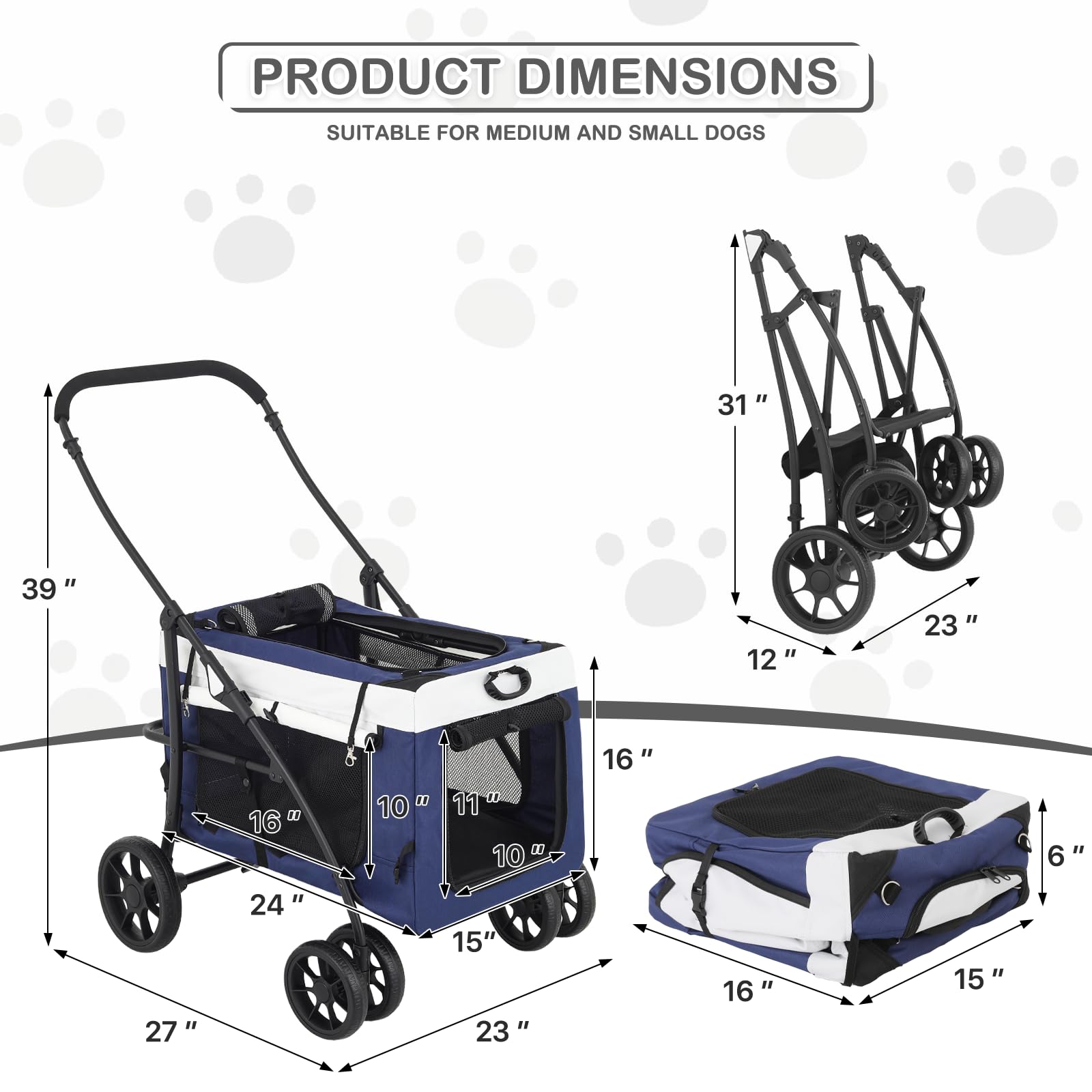 **MoNiBloom 4-Wheel Pet Stroller for Dogs & Cats - Detachable Carrier, Collapsible Travel Cart, Soft Dog Crate - Perfect for Jogging, Shopping & Outdoor Adventures**