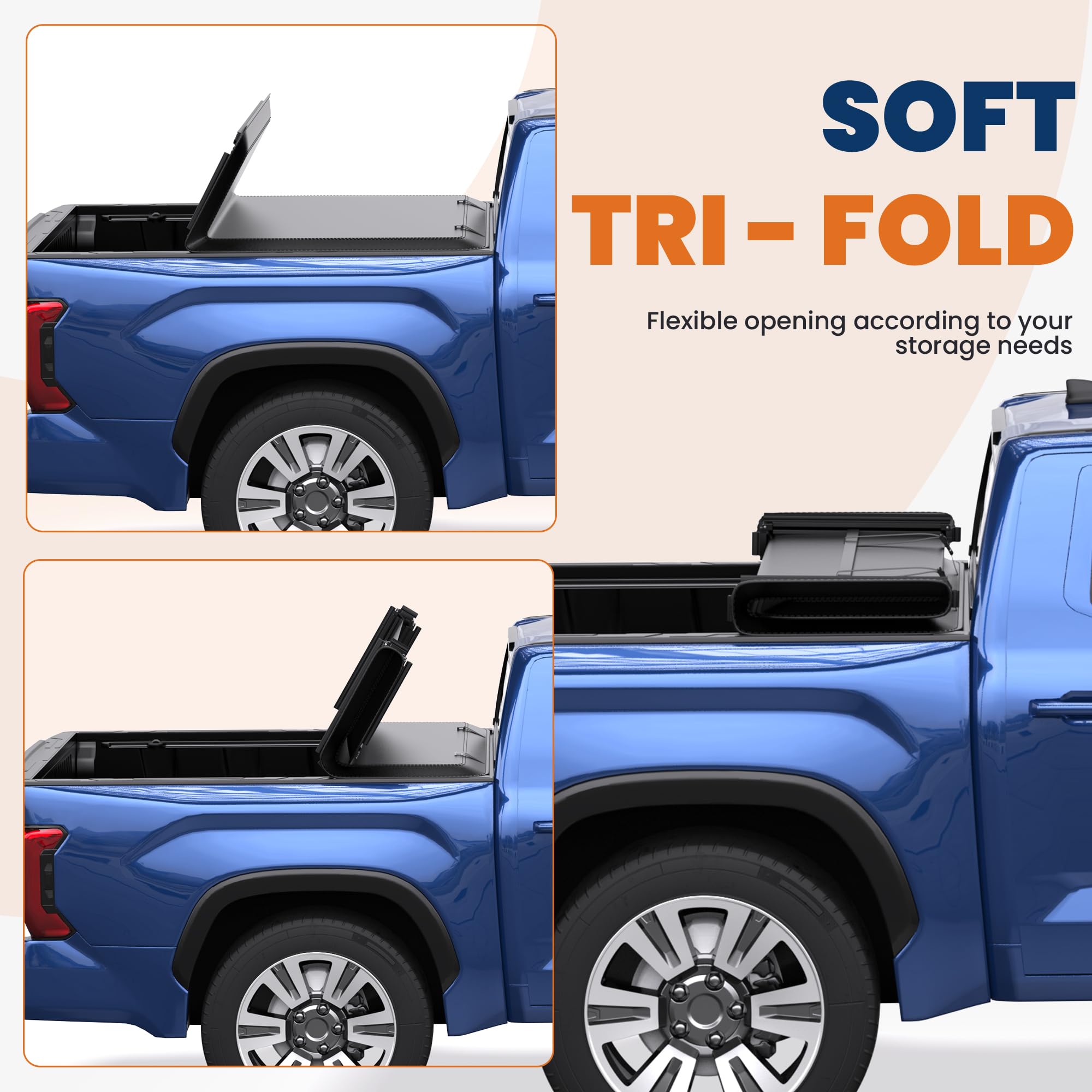Soft Tri-Fold Tonneau Cover for 2016-2023 Toyota Tacoma 6ft Bed | Waterproof Truck Bed Cover with Utility Track System | Perfect for Camping, Hauling & Outdoor Adventures