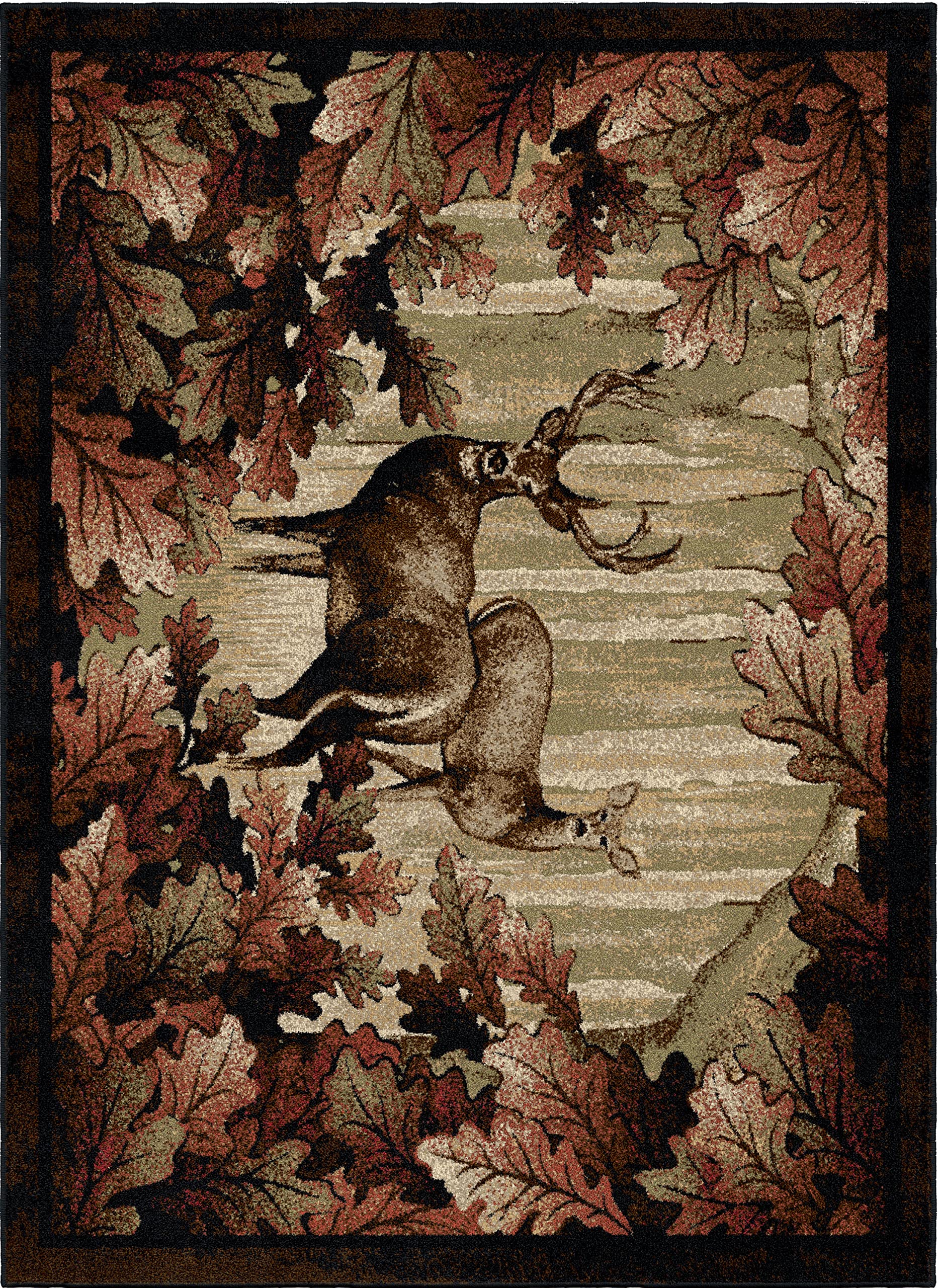 Rustic Lodge Deer Area Rug - 63x87 Inches Large Black Deer Print Rug for Living Room, Bedroom, Cabin & Lodge Decor