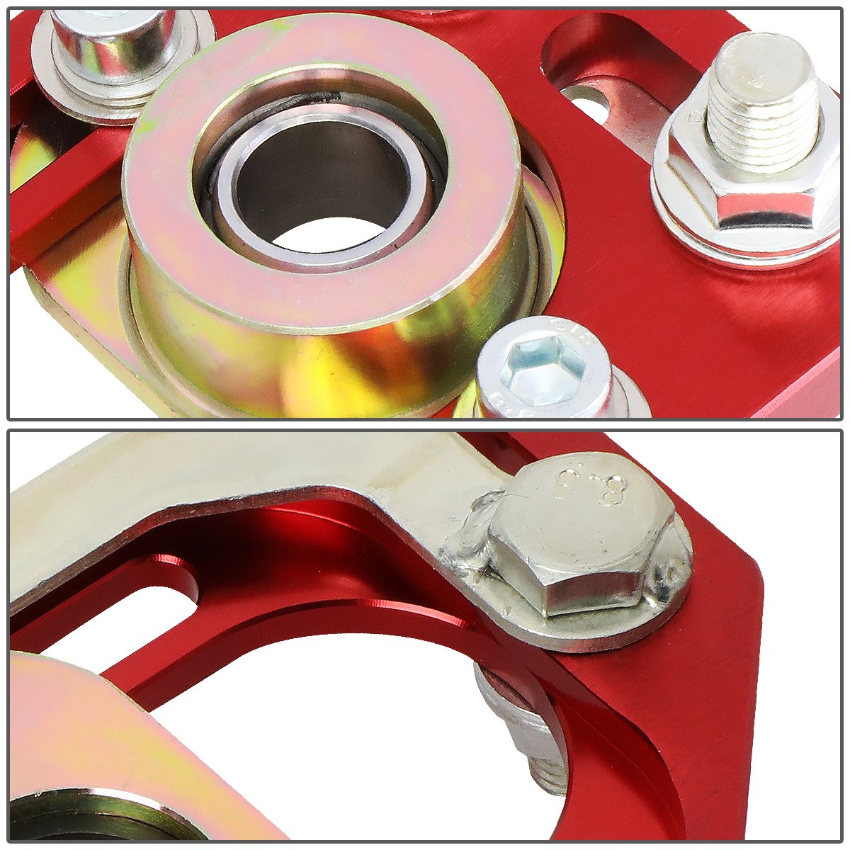 Ford Mustang Front Adjustable Camber Caster Plates Alignment Kit - +/-3.0° Camber & +/-2.0° Caster, Spherical Bushing (Red) | Auto Dynasty | Perfect for Performance Tuning, Track Racing & Suspension Upgrades
