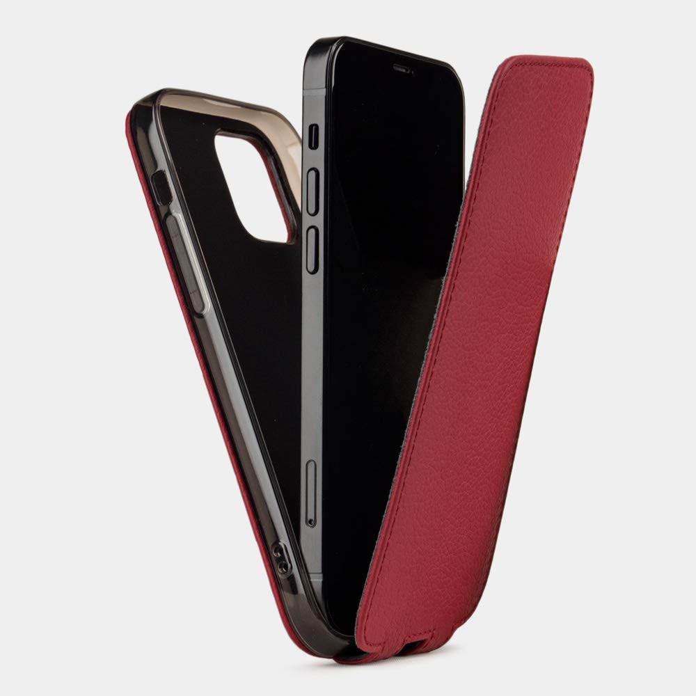 Premium Ultra Thin Leather Folio Case for iPhone 12 Pro Max - French Made Patented Design - Cherry Red - Perfect for Business & Travel Protection