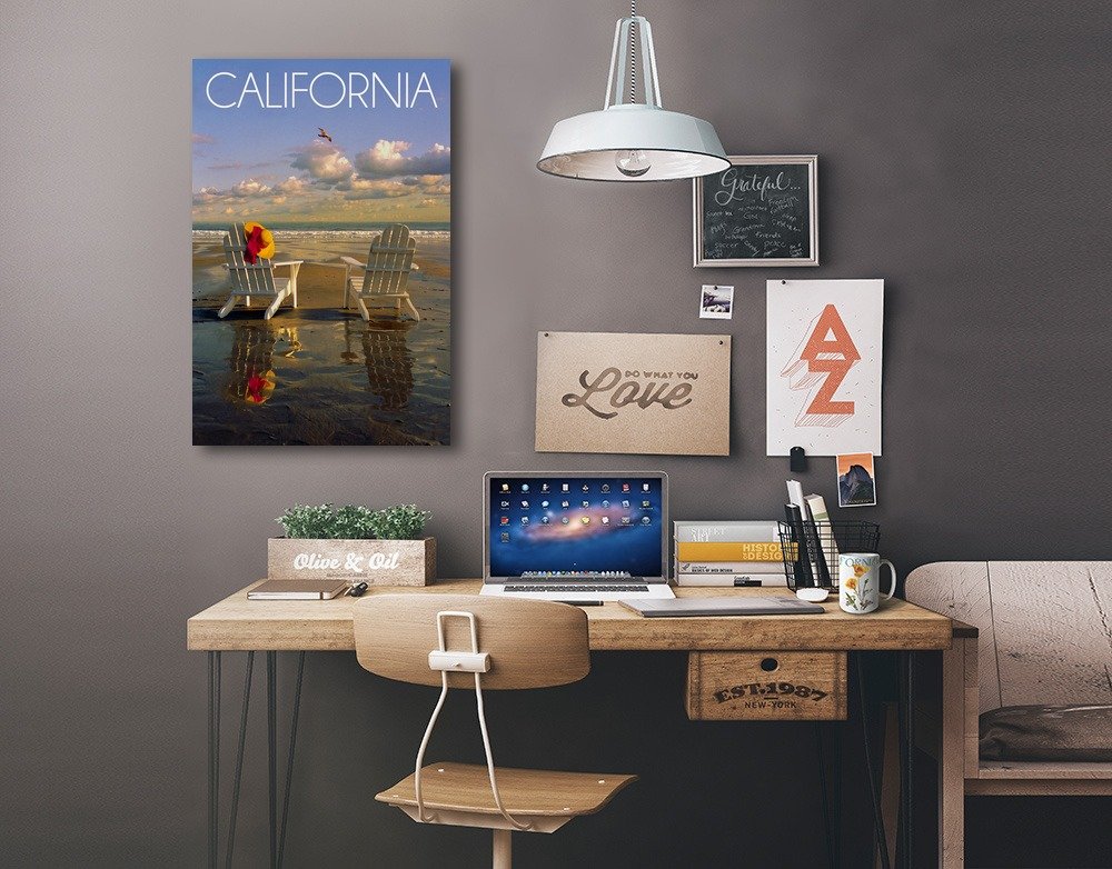 Lantern Press California - Adirondack Chairs on the Beach Wall Art | 12x18 Wrapped Canvas Print | Coastal Home Decor for Living Room, Bedroom & Office