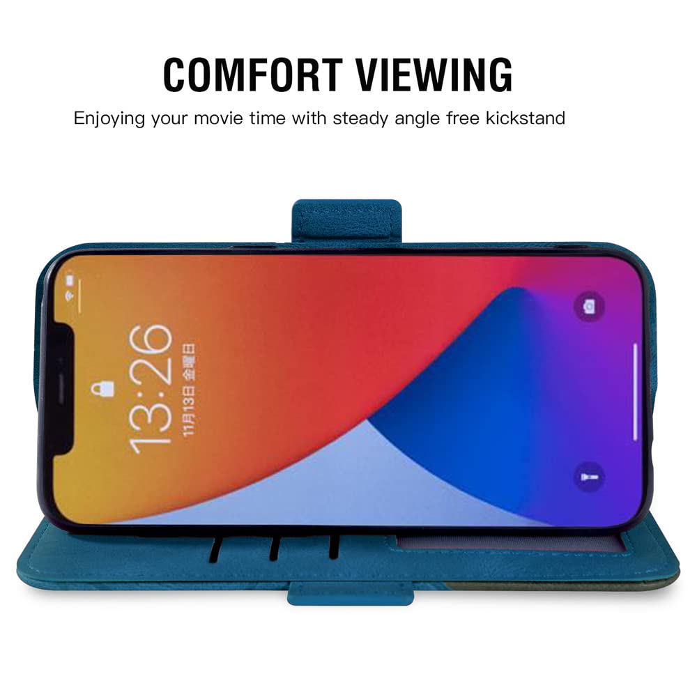 Premium Leather Wallet Case with Card Holder & Tempered Glass Screen Protector for iPhone 12 Pro Max (6.7