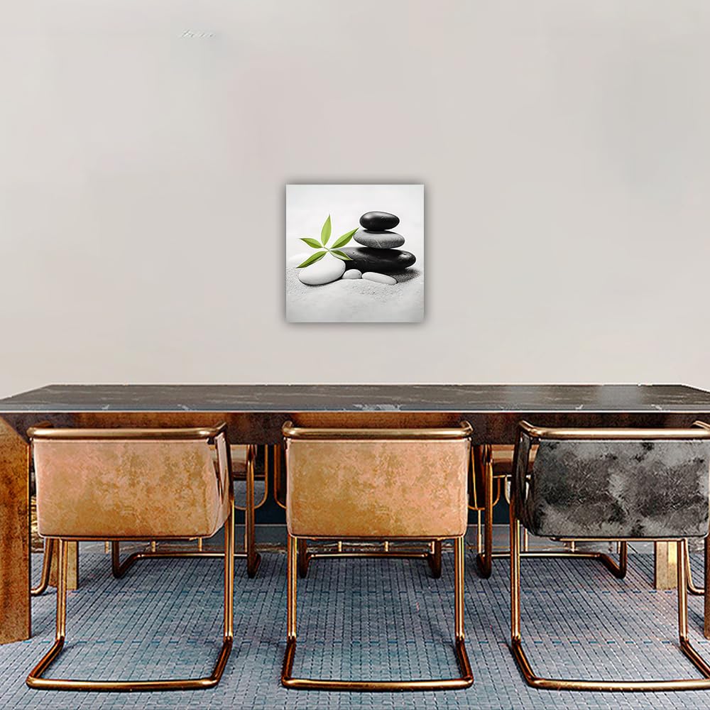 Zhouwallpic Zen Canvas Wall Art - Black & White Stone Bamboo Painting Nature Spiritual Print - Meditation Room Decor Framed Picture (28x28 Inch) - Perfect for Yoga Studios, Home Offices & Mindfulness Spaces
