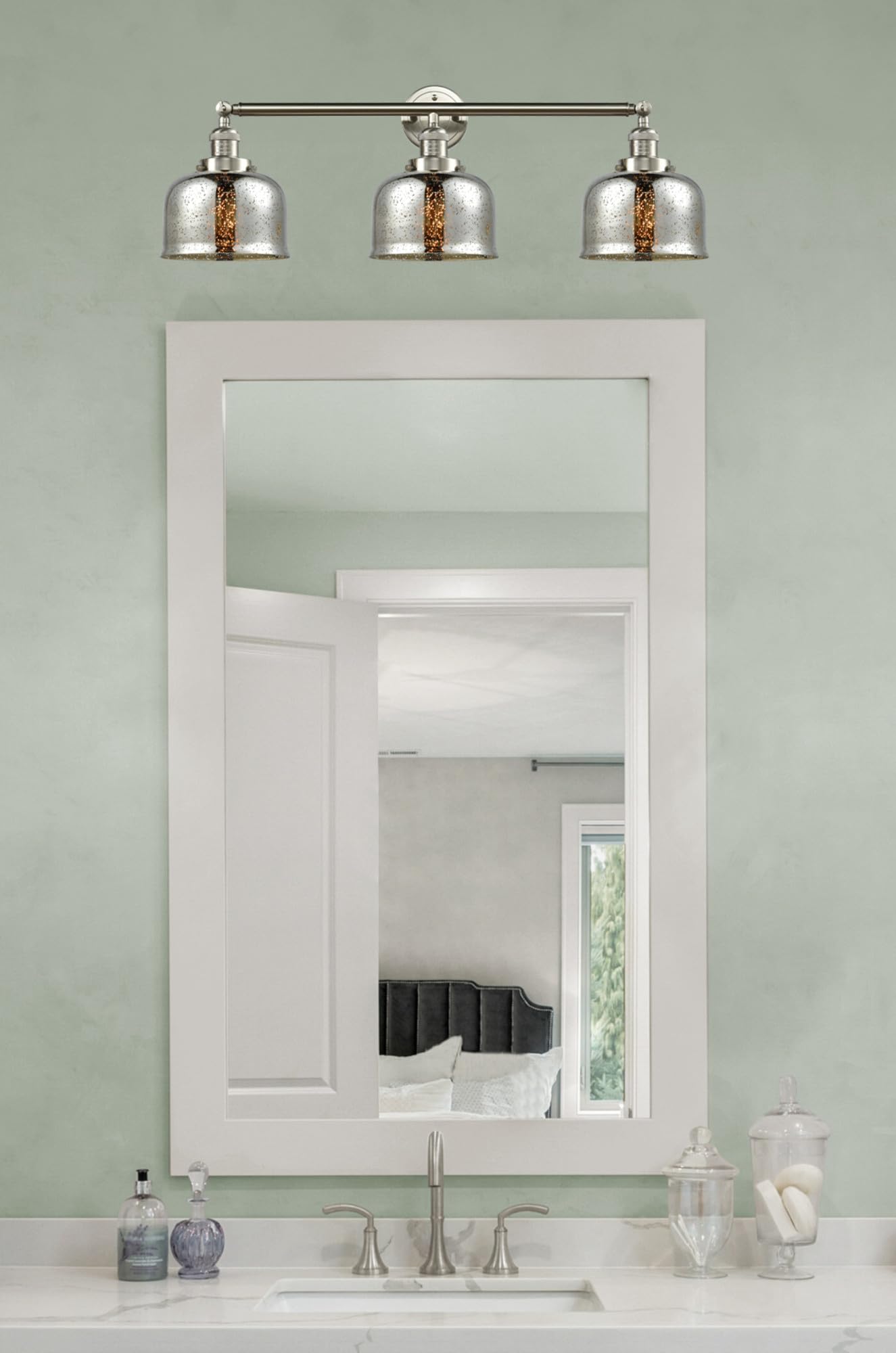 Franklin Restoration Collection 205-BK-G78 3-Light Bathroom Vanity Light Fixture in Black - Perfect for Modern Bathrooms, Powder Rooms & Home Renovations
