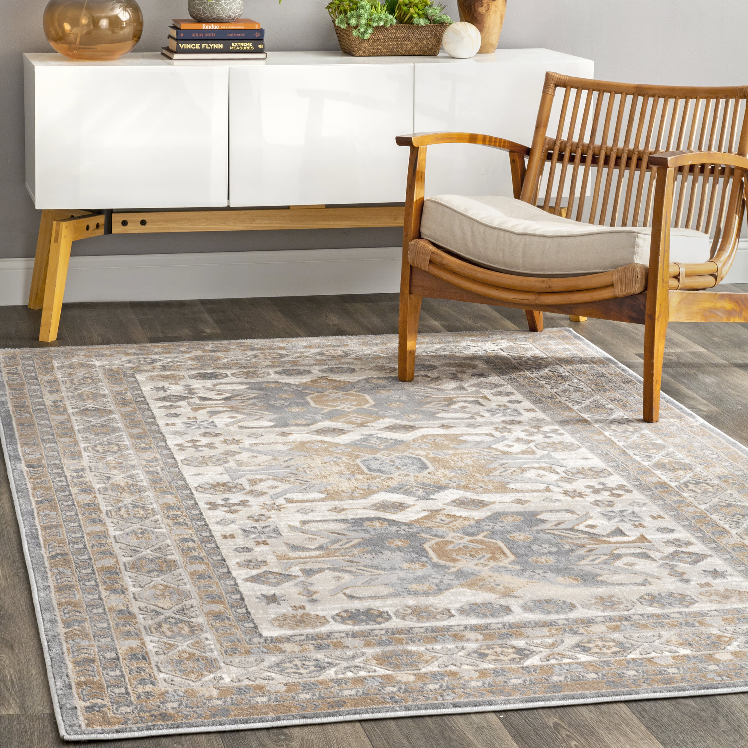 Flowery Medallion Rug - Soft Beige Bohemian Area Rug for Living Room, Bedroom & Nursery | Home Decor & Floor Covering
