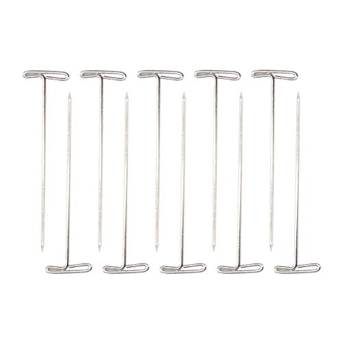 Lurrose 50pcs Stainless Steel T-Pins for Wigs - 51mm Wig Making Pins with Plastic Storage Box - Perfect for Blocking, Knitting, Sewing & Craft Projects