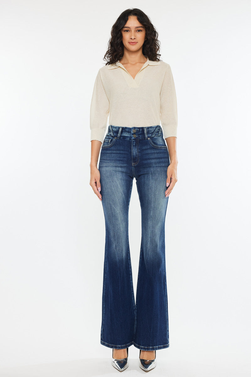 Michelle High Rise Flare Jeans for Women - Vintage 70s Inspired Stretchy Denim Pants, Comfortable Bootcut Trousers for Casual Wear, Date Night & Office Outfits