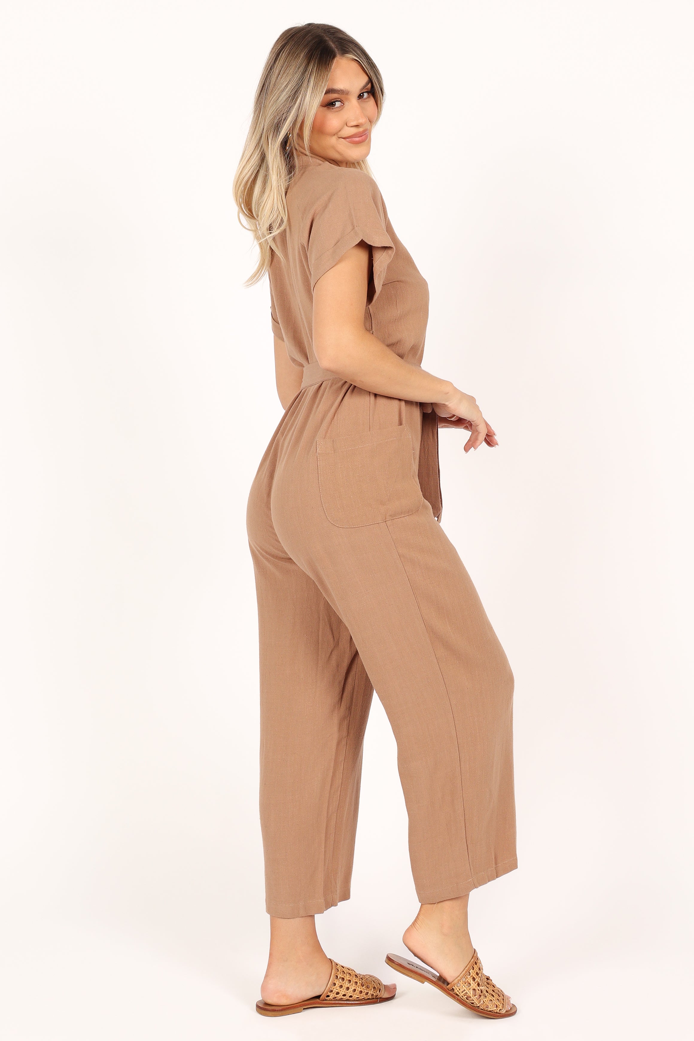 Archie Jumpsuit for Women - Mocha Brown Romper with Pockets | Casual Summer Outfit, Beach Wear & Lounge Clothing