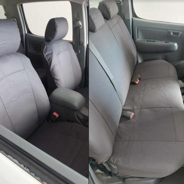 Durable Canvas Car Seat Covers for Toyota Hilux SR/SR5 Dual Cab Ute (2009-2015) - Airbag Compatible, Charcoal Gray (OUT6432CHA) | Perfect for Off-Roading, Work Trucks & Everyday Protection