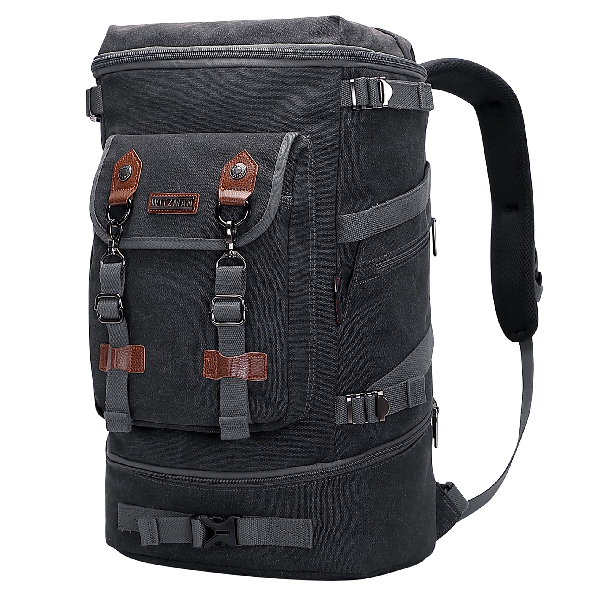 WITZMAN Durable Canvas Travel Backpack for Men & Women - Convertible Carry On Luggage & Duffel Bag - Perfect for Airplane, Hiking, Business Trips & College