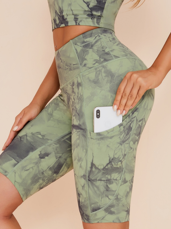 ZASUWA Women's Tie Dye High Waist Spandex Workout Shorts with Pockets - Gym, Yoga & Running Activewear for Women