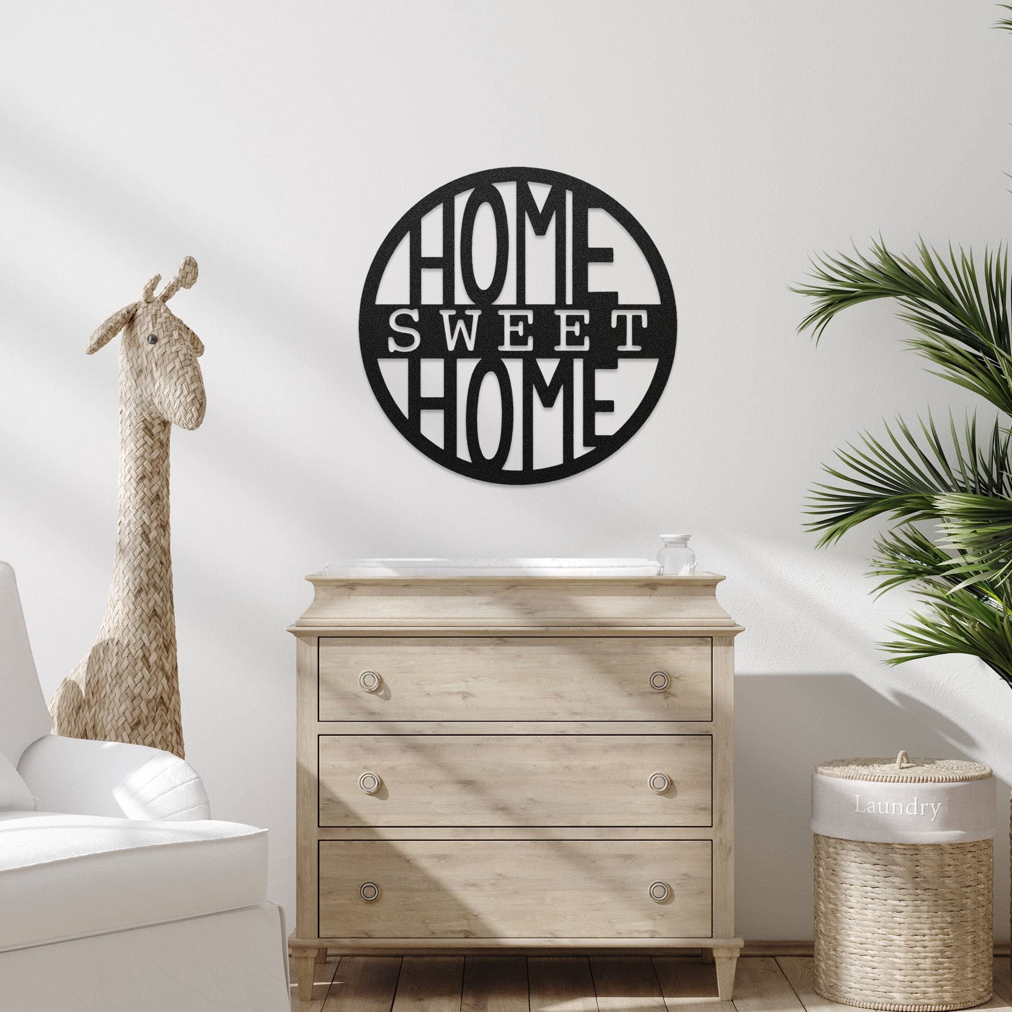 Home Sweet Home Circle Indoor Outdoor Steel Wall Sign - 30 Inch Silver Metal Decor for Patio, Garden, Porch & Living Room