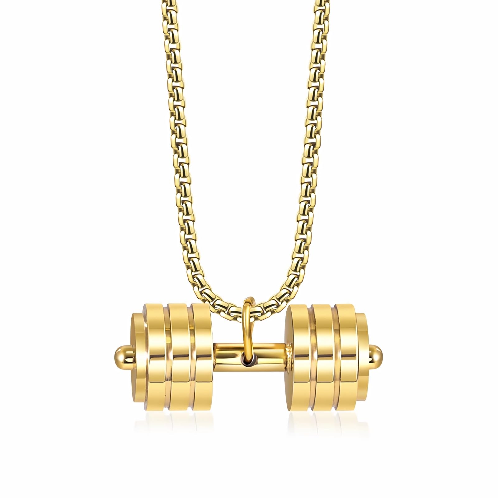 Stainless Steel Dumbbell Pendant Necklace for Men - Gym & Fitness Jewelry - Perfect for Workouts, Sports & Casual Wear