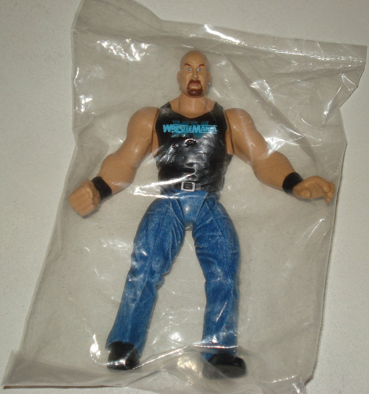 WWF Jakks Pacific WrestleMania XV Stone Cold Steve Austin Action Figure with Blue Logo - Limited Edition 1999 Mailaway Contest Collectible - Perfect for Wrestling Fans and Toy Collectors