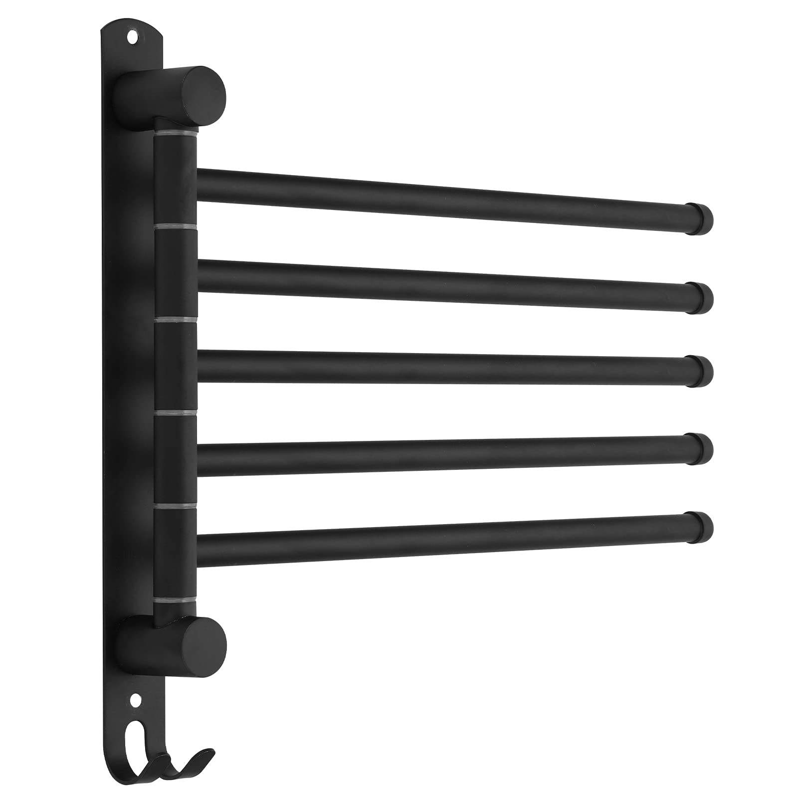 Stainless Steel Swivel Towel Bar - 5-Arm Wall Mounted Bathroom Towel Rack with Hooks for Kitchen & Bath Storage | Space-Saving Organizer for Small Bathrooms & Modern Kitchens