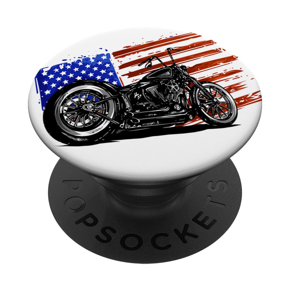Vintage American USA Flag Motorcycle PopSockets PopGrip - Swappable Phone Grip for iPhone, Samsung & Tablets - Standard PopGrip for Secure Hold - Perfect for Motorcycle Rides, Travel & Everyday Use