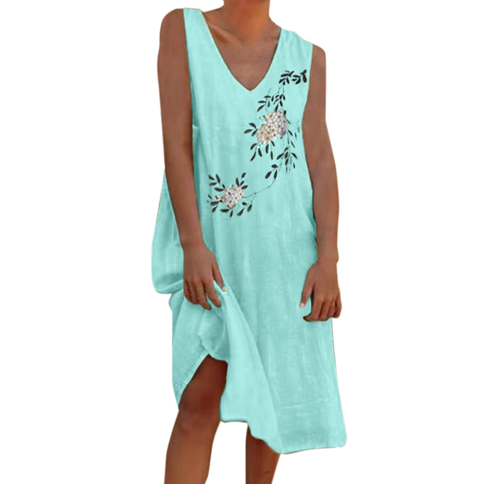 Women's Casual V-Neck Sleeveless Printed Shirt Dress - Summer Tank Dress for Everyday Wear, Beach Outings & Date Nights