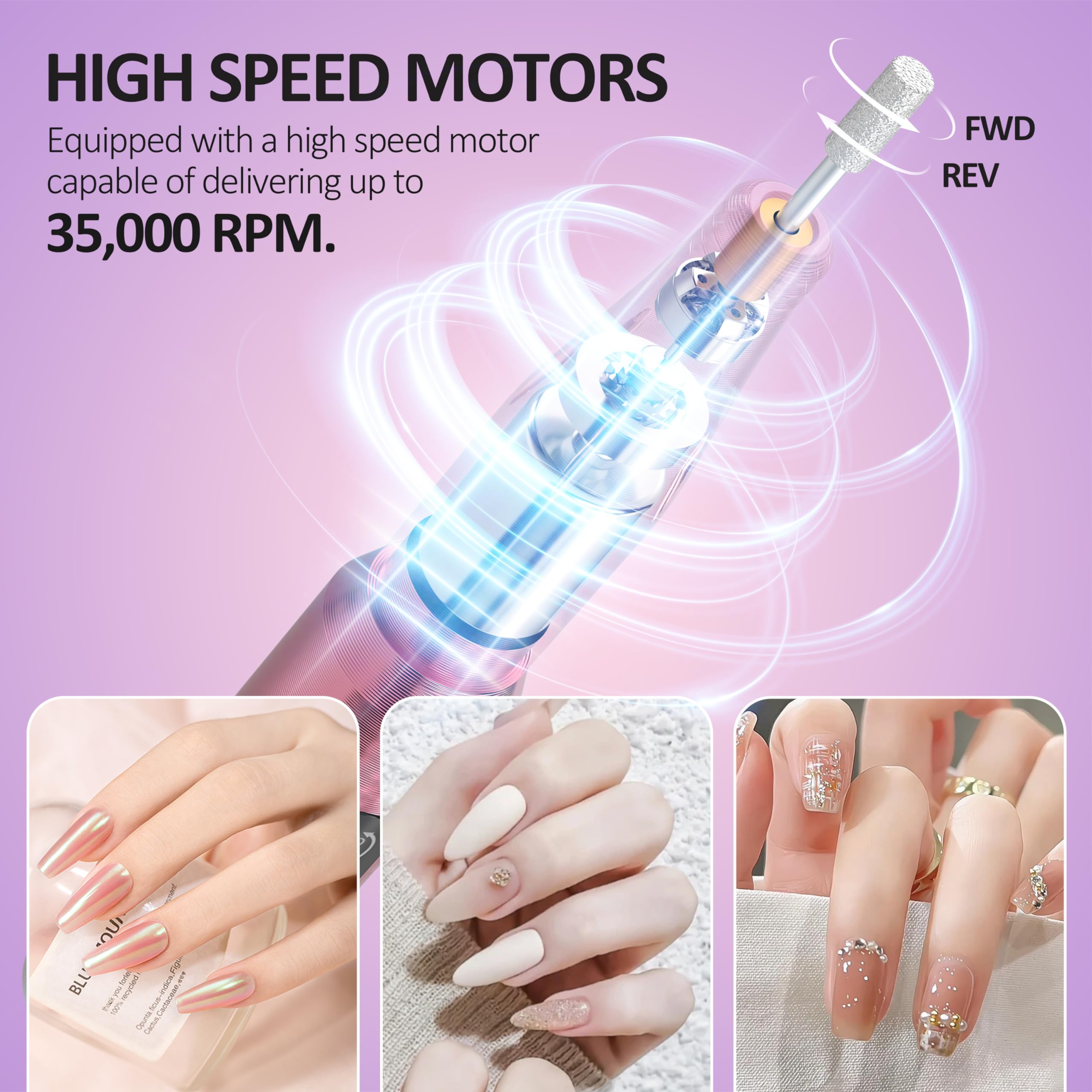Professional Electric Nail Drill Kit - Rechargeable Cordless Manicure Pedicure Tool with Nail Drill Bits & Sanding Bands for Acrylic, Gel, Dip Powder Nails - Perfect for Home Salon, Nail Art & Foot Care