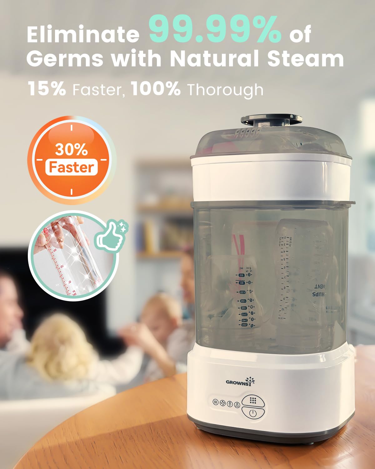 Electric Baby Bottle Sterilizer and Dryer - Compact Steam Sanitizer for Bottles, Pacifiers & Breast Pump Parts (Black) | Perfect for Nursery, Travel & Daily Baby Care