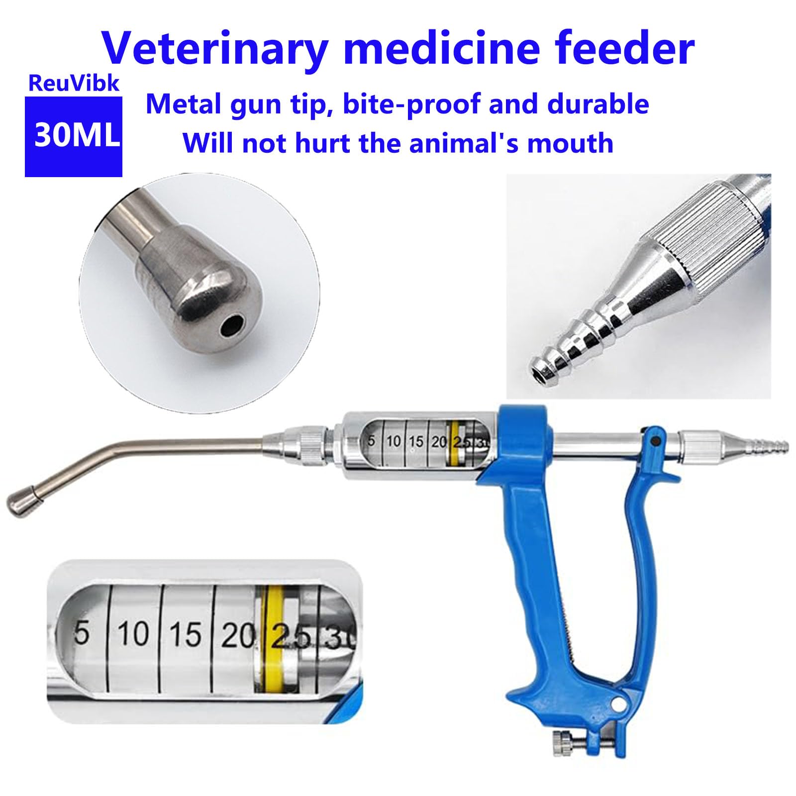 30ML Adjustable Veterinary Metal Feeding Gun - Continuous Drench Gun & Dosing Device for Livestock Medicine Dispensing - Perfect for Pigs, Cows, Sheep & Horses - Ideal for Farm Animal Care & Autonomous Feeding Scenarios