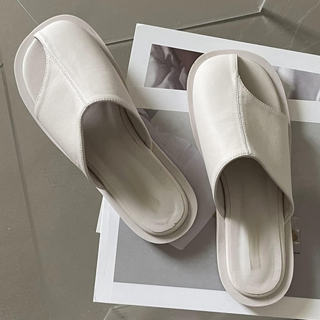 Women's Summer Cover Toe Slippers - Fashion Slip On Mules with Low Heel - Casual Beach Sandals for Ladies (Beige, Size 39) - Perfect for Home, Vacation & Outdoor Relaxation