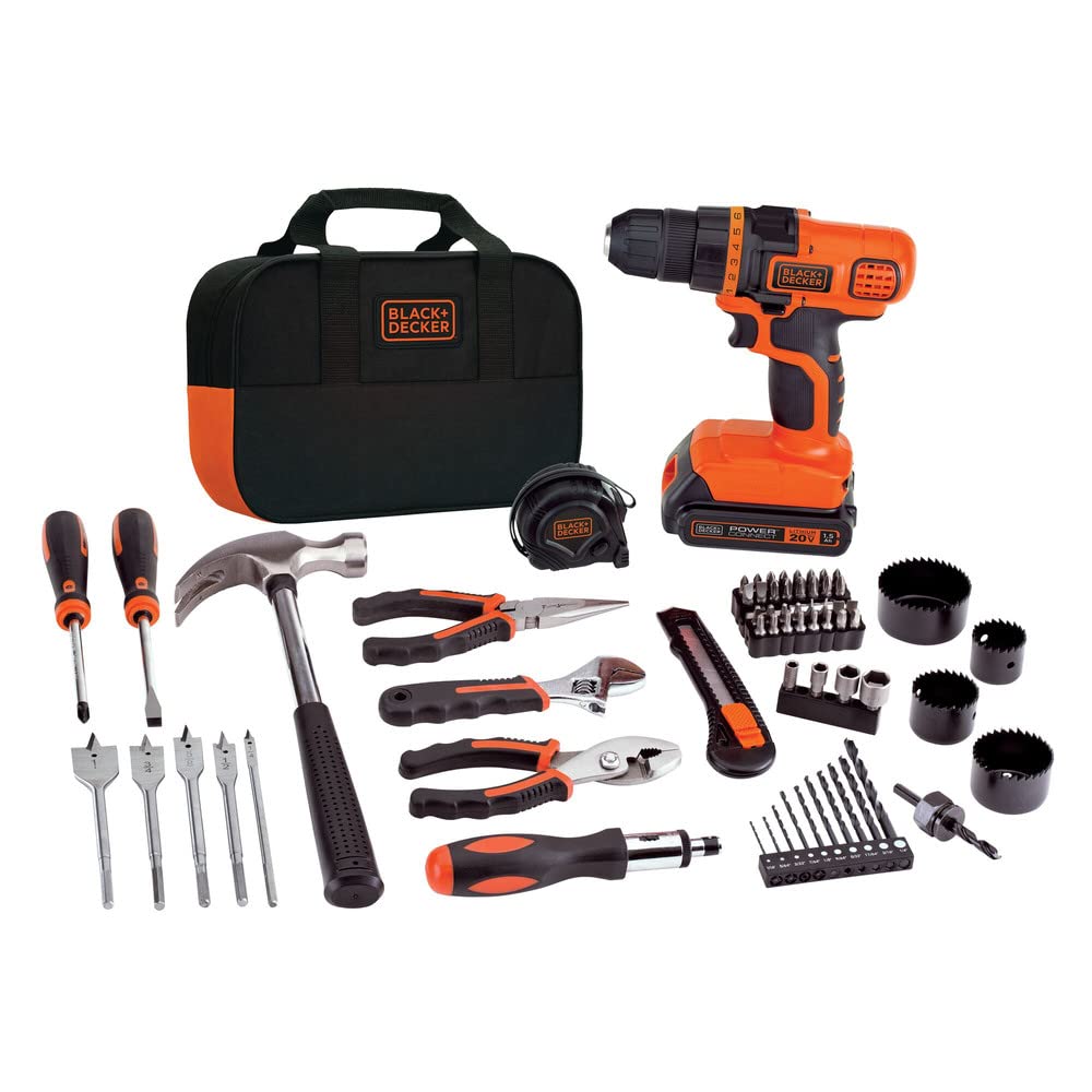 BLACK+DECKER 20V MAX Cordless Drill & 68-Piece Home Tool Kit with Storage Bag (LDX120PK) - Perfect for DIY Projects, Home Repairs & Woodworking