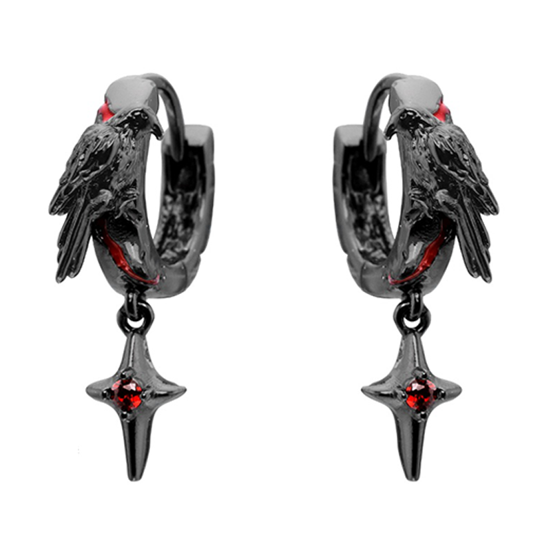 Gothic Raven Bloodstain Hoop Earrings - Unique Dark Jewelry for Women, Perfect for Halloween, Gothic Parties and Alternative Fashion