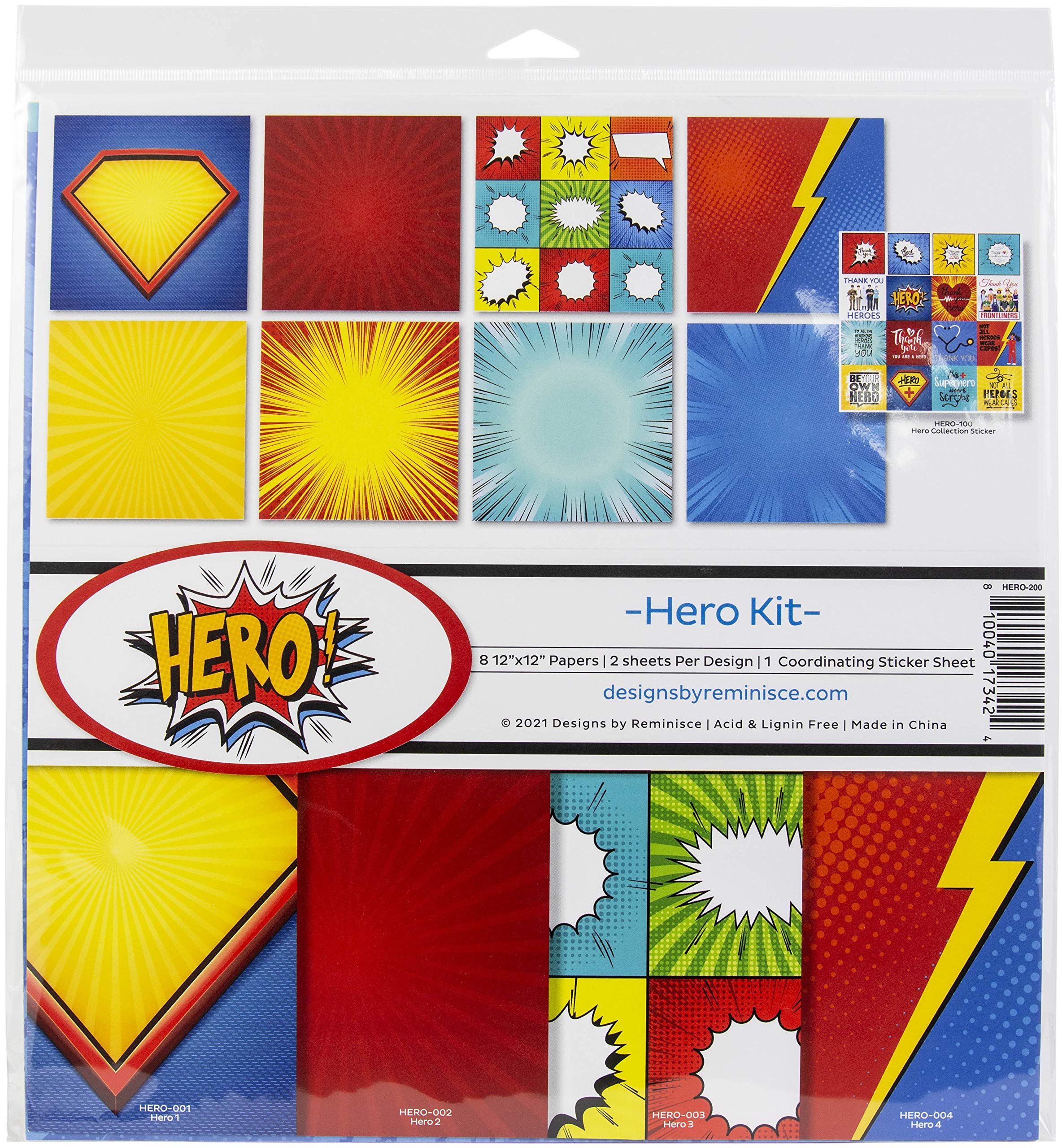 Reminisce Hero Scrapbook Collection Kit - 12x12 Inch Multi-Color Scrapbooking Paper for DIY Crafts, Memory Books & Card Making - Perfect for Scrapbook Albums, Photo Projects & Gift Ideas